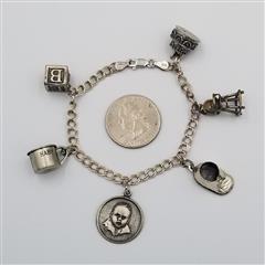 Vintage 925 Sterling Silver BEAU Baby Themed & Happy Birthday Charm Bracelet 7